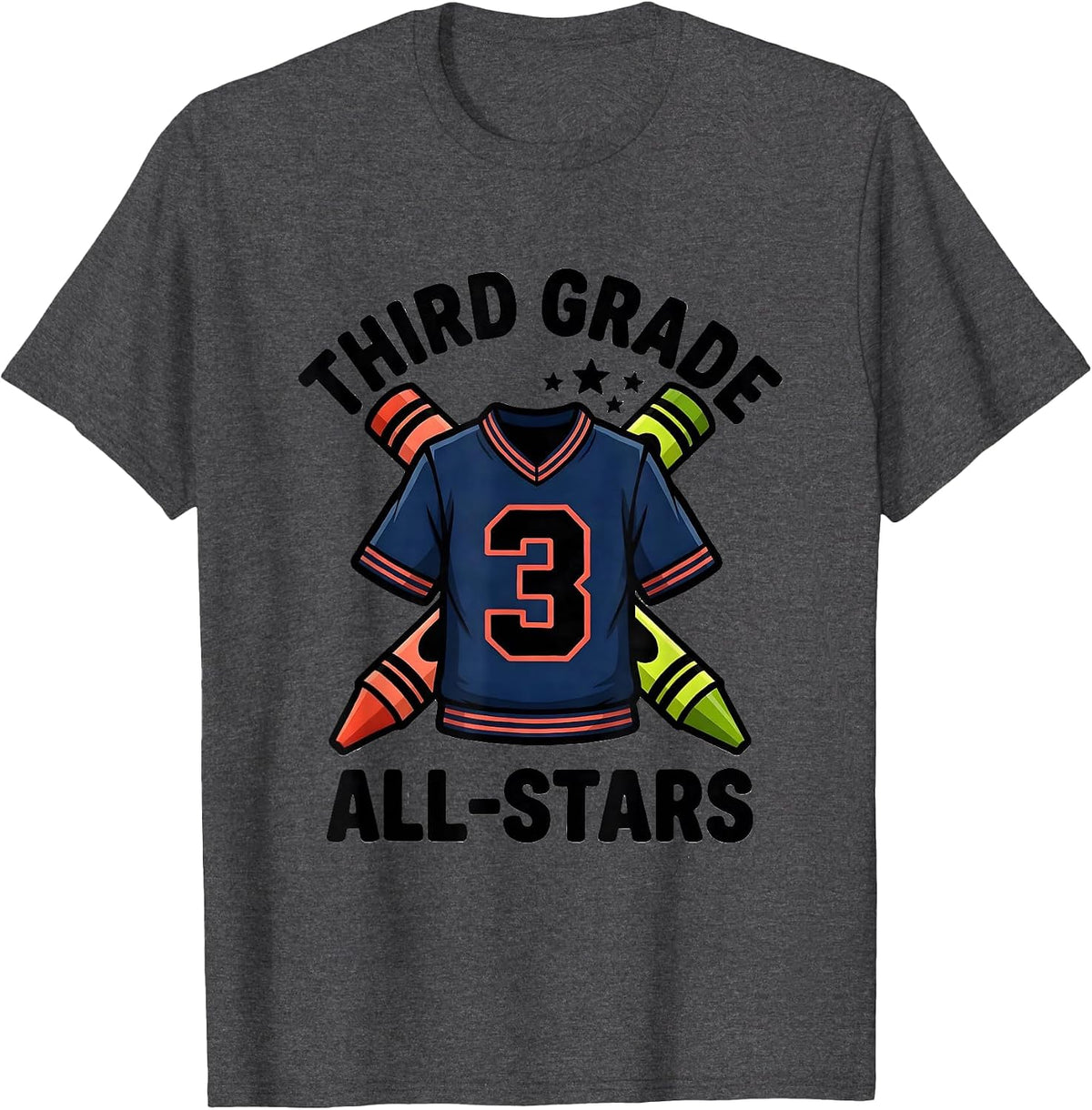 Men's Third Grade All-Stars Cartoon Teacher Student Back To School T-Shirt - Dark Heather Grey