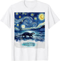 Gotta Gogh Places To Be Watercolor Otter Silhouette Van Gogh T-Shirt - White