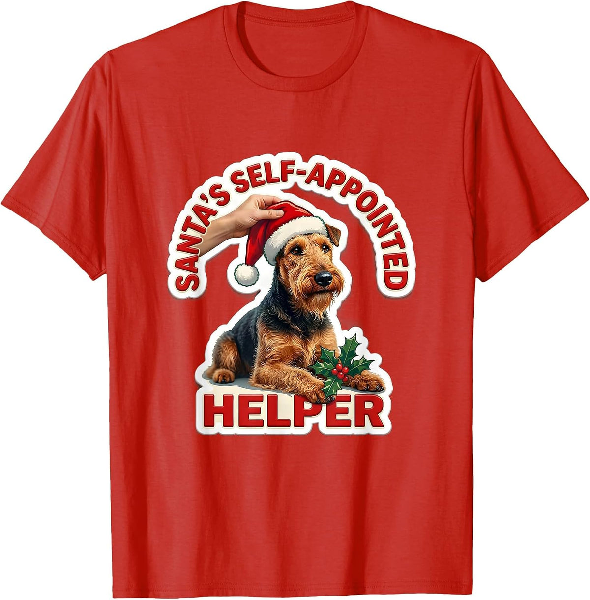 Men's Santa's Self-Appointed Helper Funny Christmas Dog Lover T-Shirt - Red