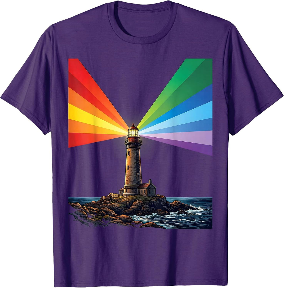 Autism Awareness Rainbow Lighthouse Graphic T-Shirt - Purple