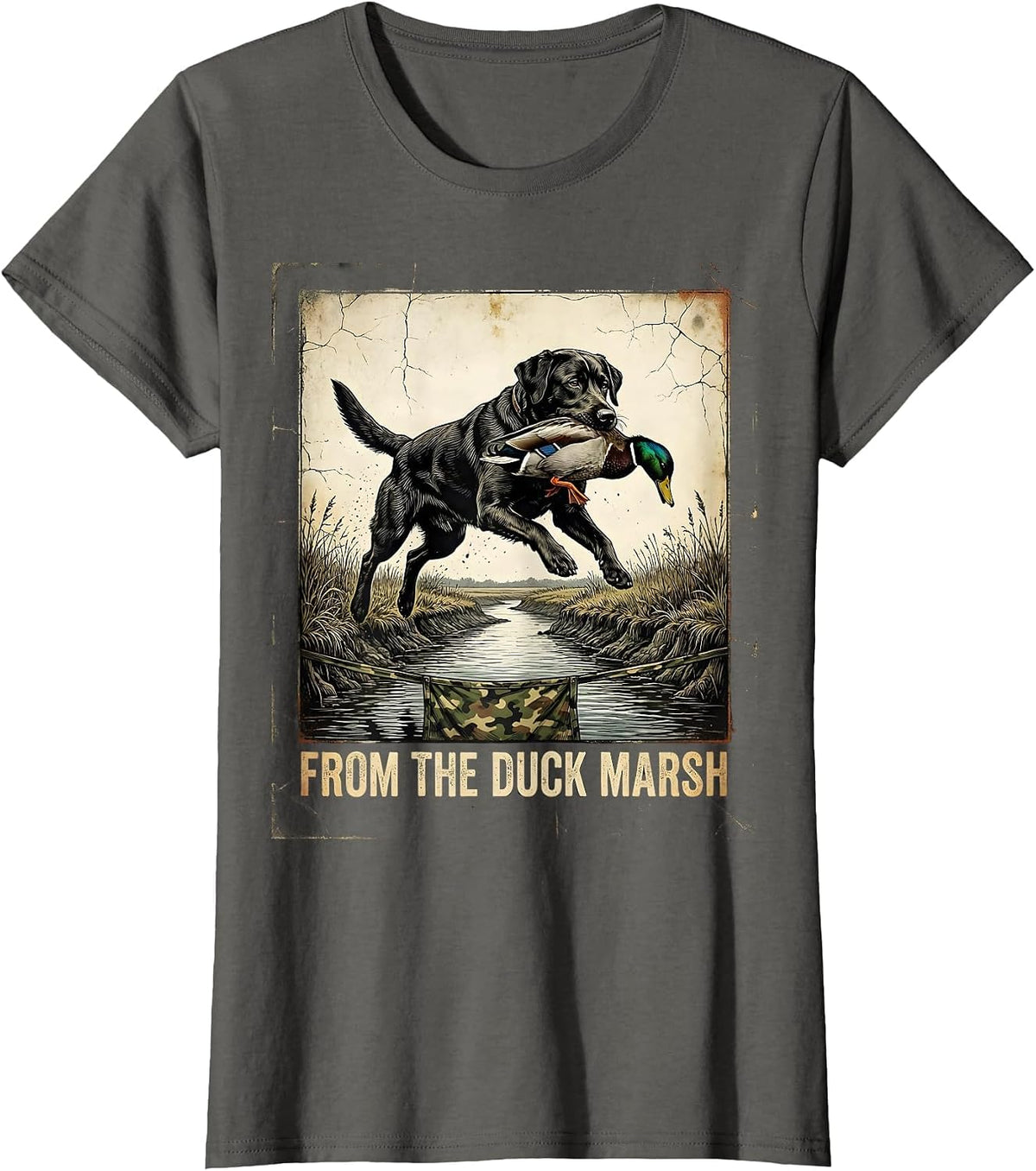 Women's From The Duck Marsh Distressed Labrador Waterfowl Hunting T-Shirt - Asphalt Grey