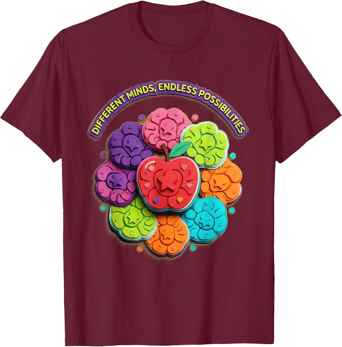 Different Minds Endless Possibilities Sped Teacher T-Shirt - Burgundy