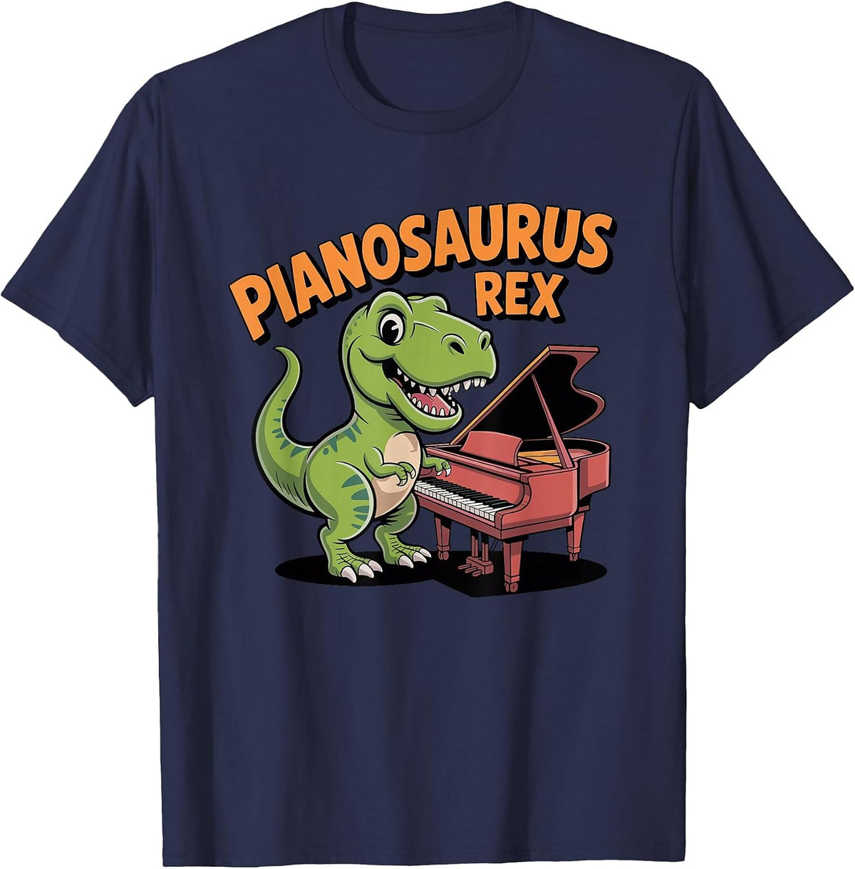 Pianosaurus Rex - Funny Dinosaur Piano Player Pianist Music T-Shirt - Navy Blue