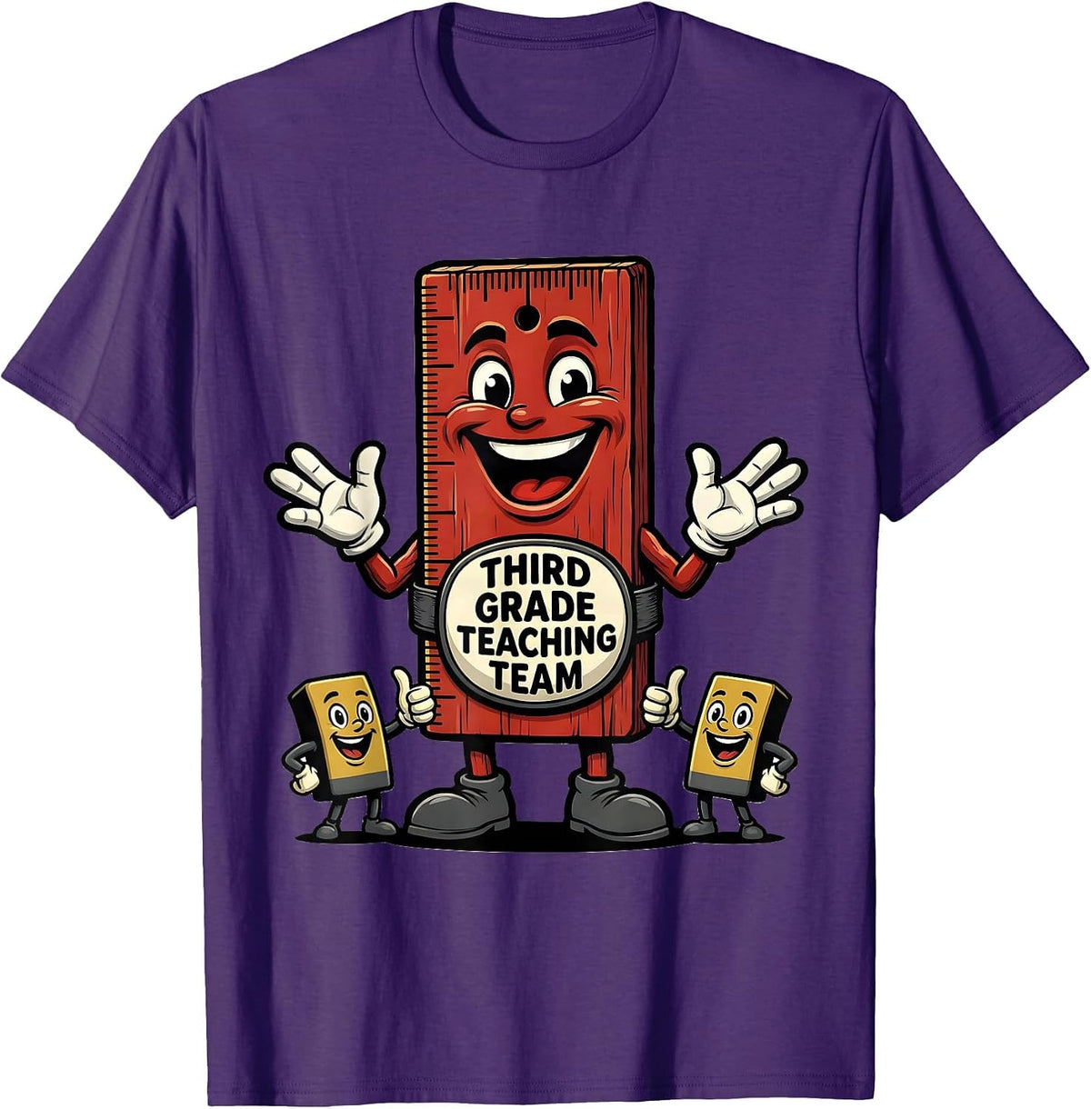 Third Grade Teaching Team Funny Teacher Appreciation Cartoon T-Shirt - Purple
