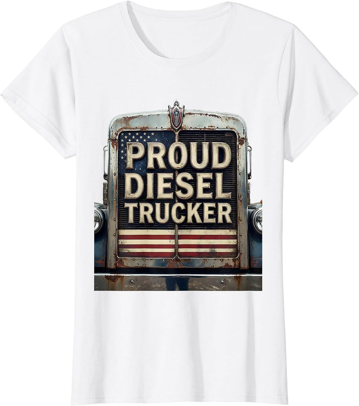 Proud Diesel Trucker Vintage Semi Trucker American Flag T-Shirt - White