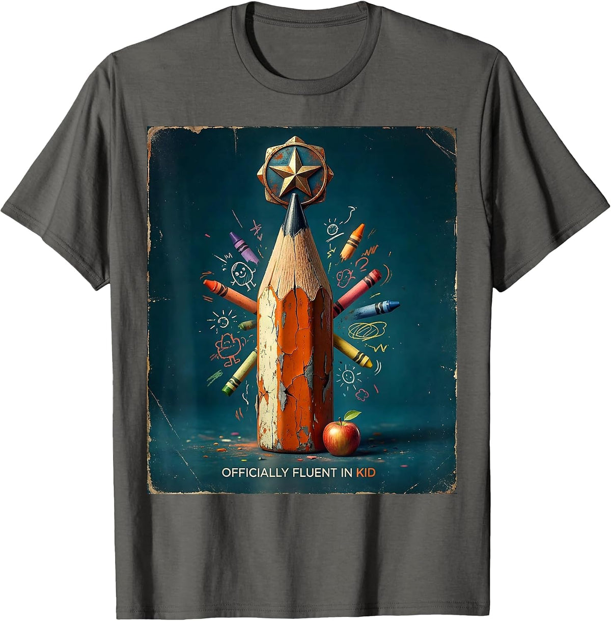 Officially Fluent In Kid 3rd Grade Teacher Design T-Shirt - Asphalt Grey