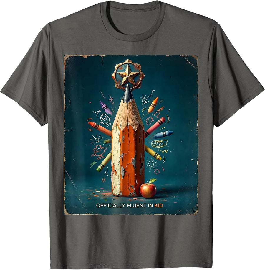Officially Fluent In Kid 3rd Grade Teacher Design T-Shirt - Asphalt Grey