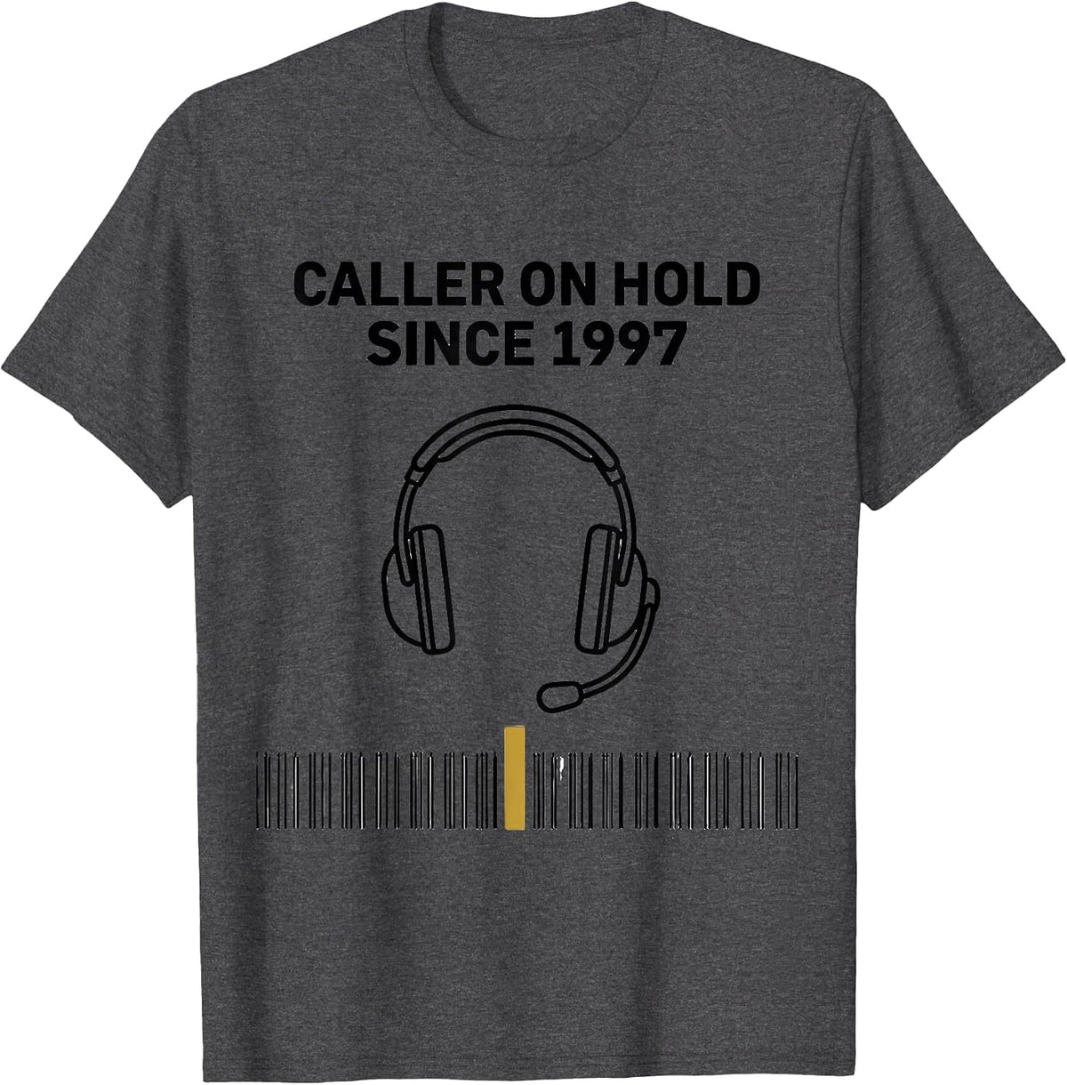 Caller On Hold Since 1997 Thin Line Tribute 911 Dispatcher T-Shirt - Dark Heather Grey