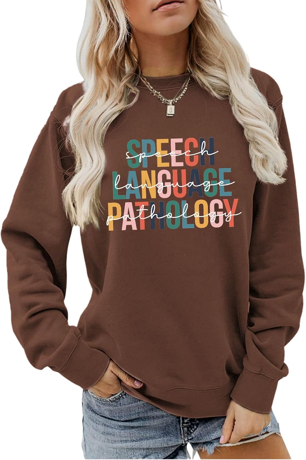 Speech Therapy Sweatshirt, Women's Speech Therapy Shirt, Language Pathologist Gift Long Sleeve Pullover - Coffee