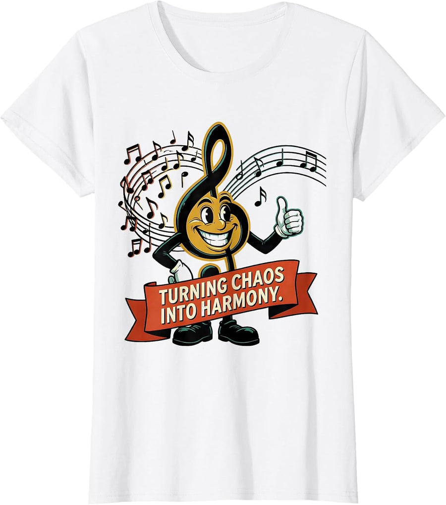 Women's Turning Chaos Into Harmony Music Teacher Design T-Shirt - White