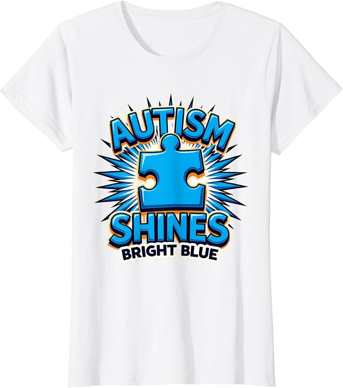Autism Shines Bright Blue Awareness Design T-Shirt - White