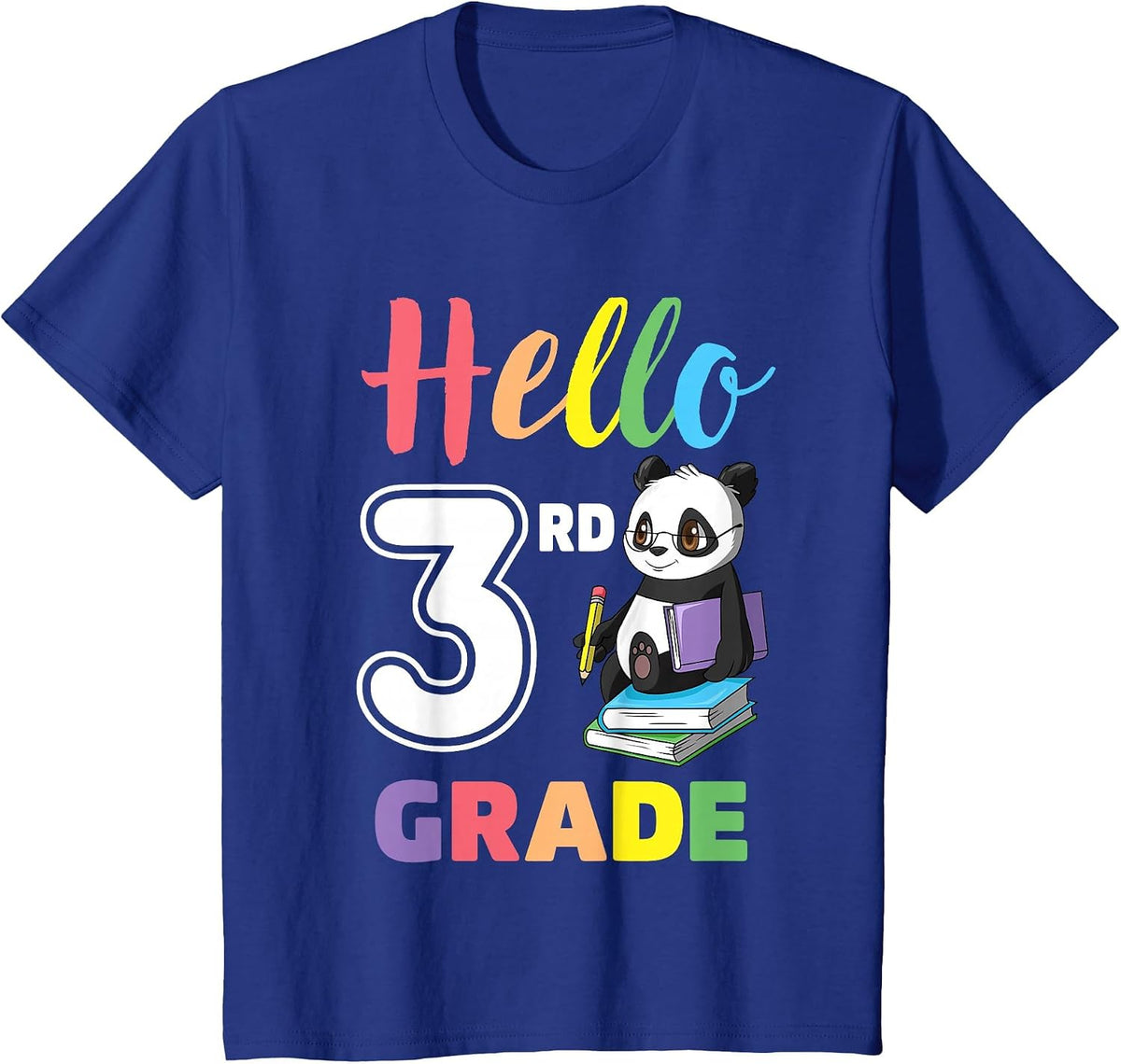 First Day of School Panda Hello 3rd Third Grade Kids T-Shirt - Royal Blue