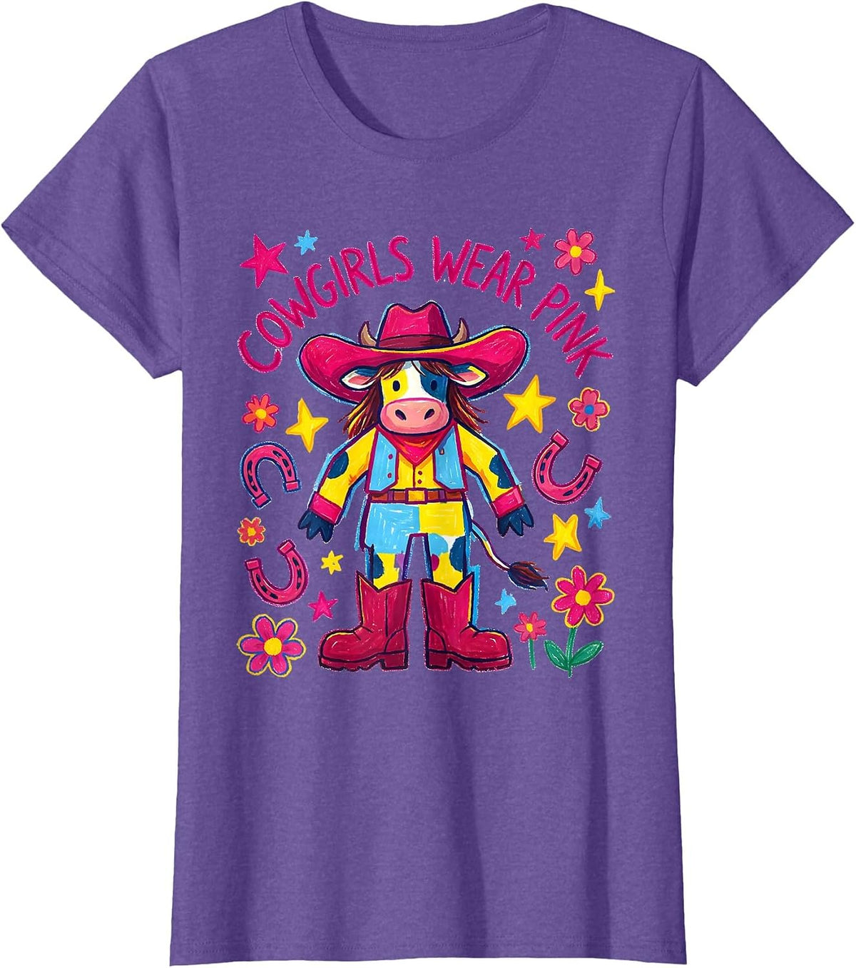 Women's Cowgirls Wear Pink Western Cowgirl Design T-Shirt - Purple Heather