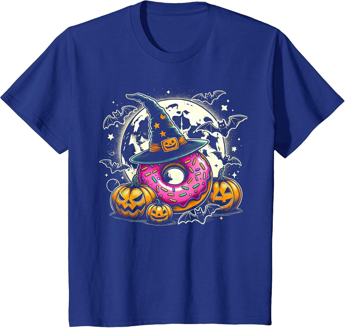 Donut Witch Halloween - Spooky Pumpkin Art T-Shirt - Royal Blue