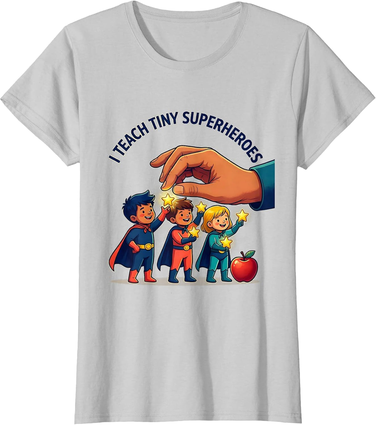 Women's I Teach Tiny Superheroes Funny Teacher Gift Elementary T-Shirt - Silver Grey