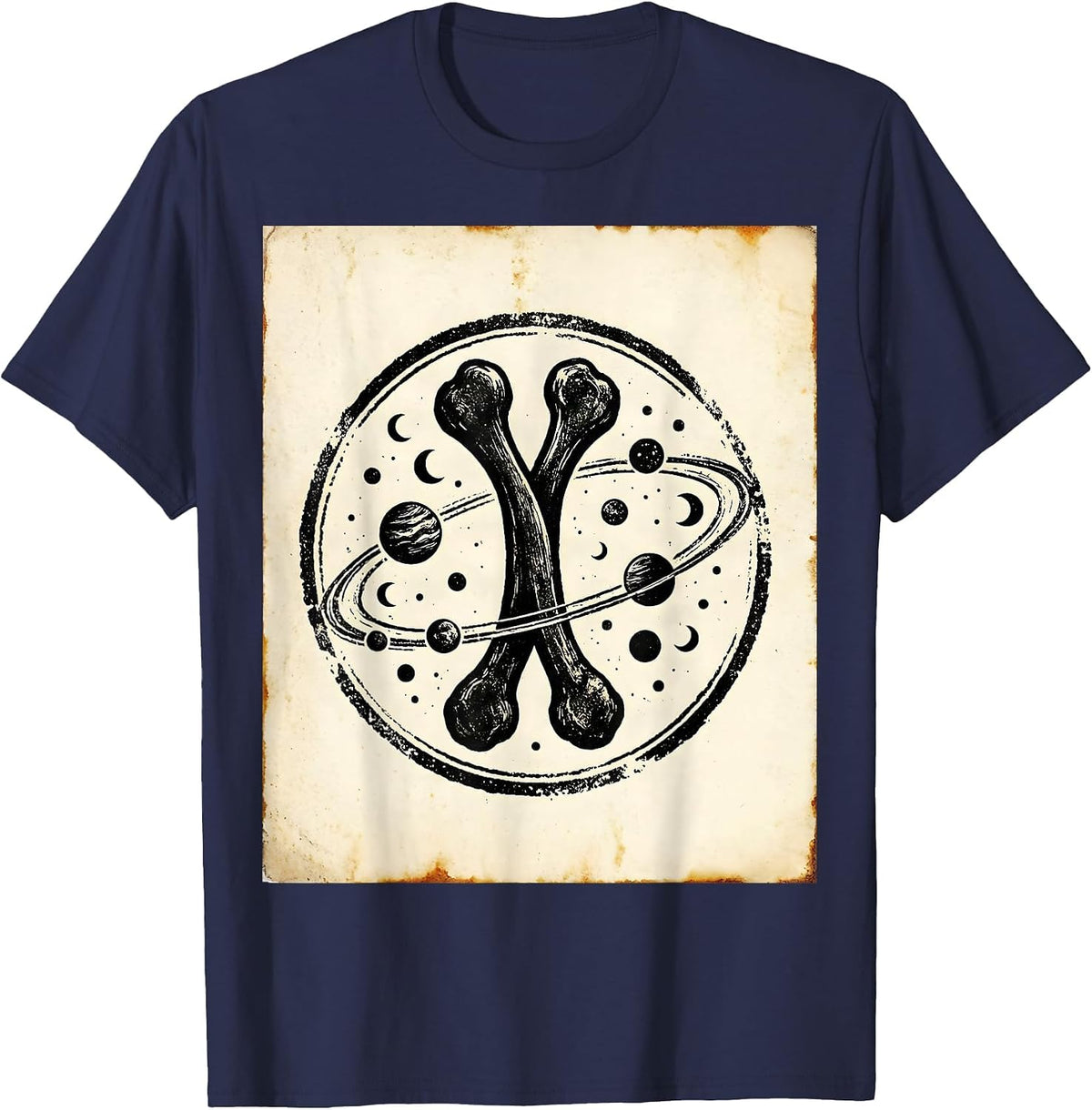 Men's Wishbone Galaxy Orbiting Planets and Moons T-Shirt - Navy Blue