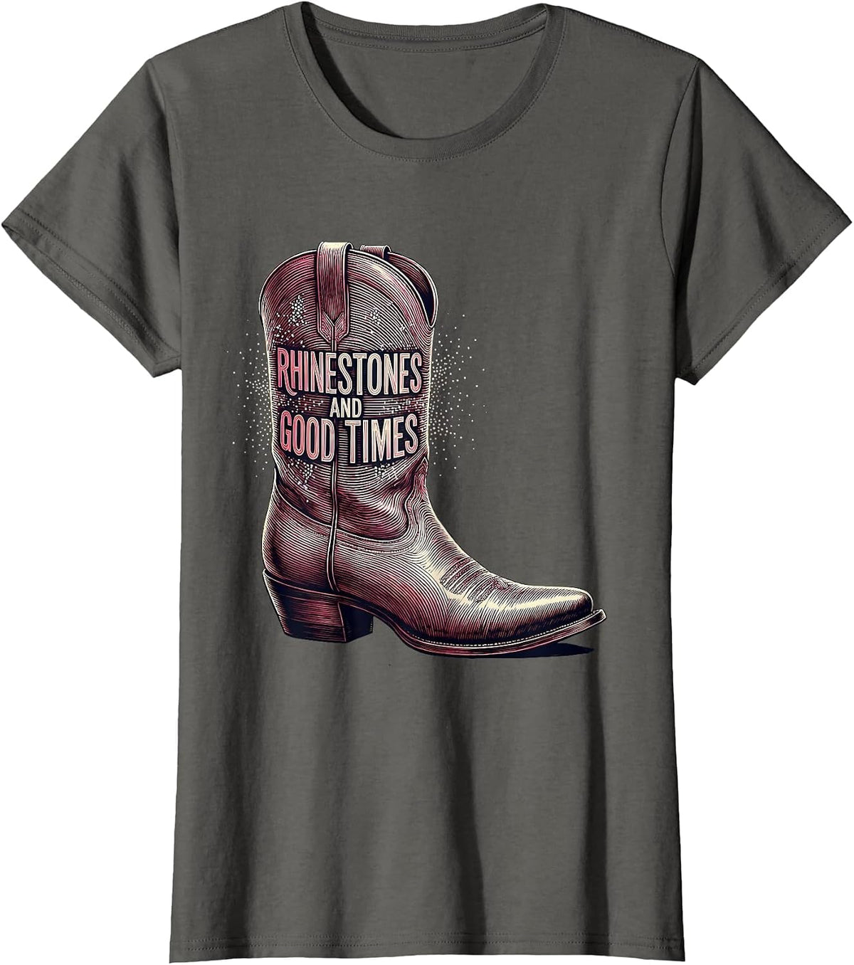 Women's Rhinestones and Good Times Nashville Design T-Shirt - Asphalt Grey