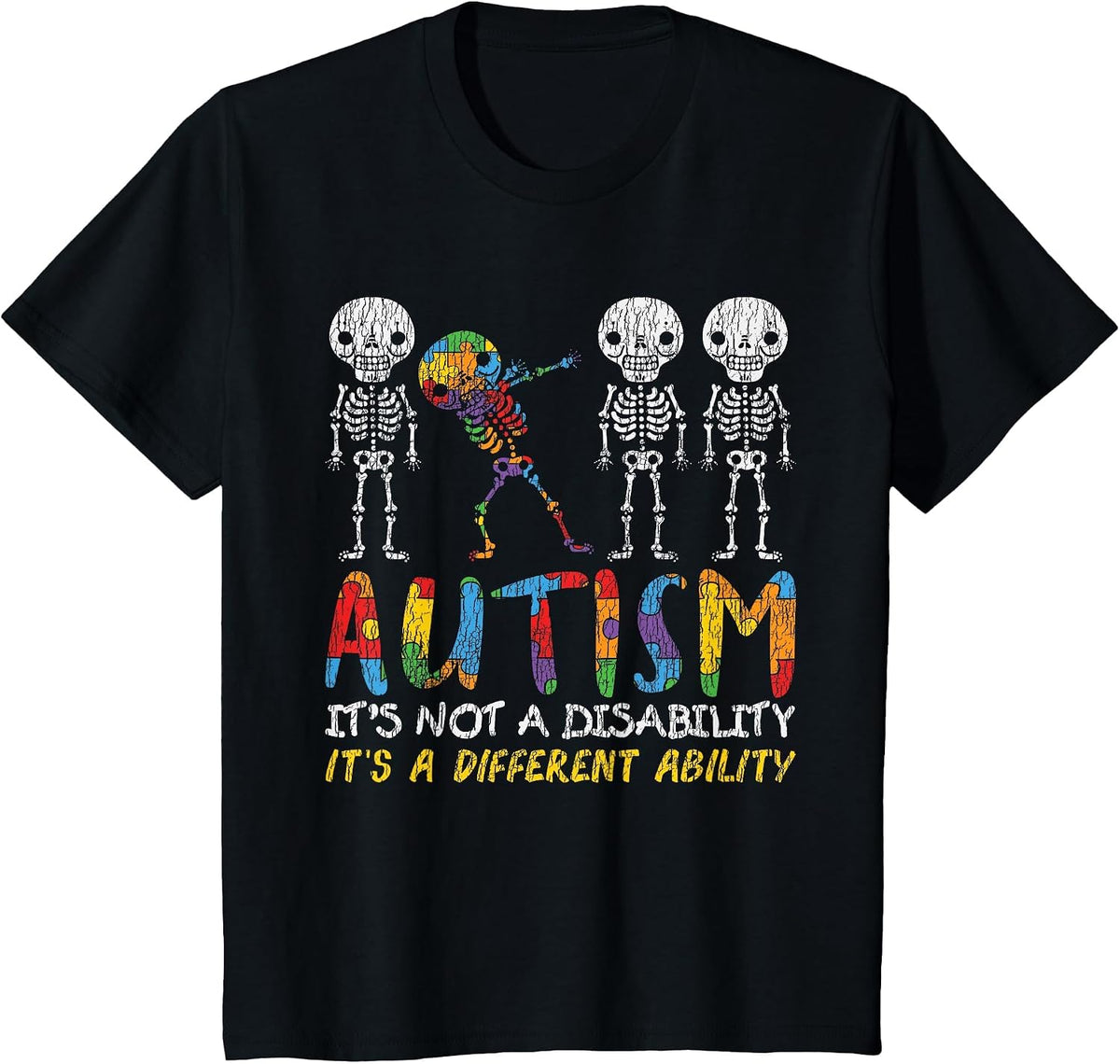 Autism Awerness - Skeleton Dabbing Autistic Kids Awareness T-Shirt - Black