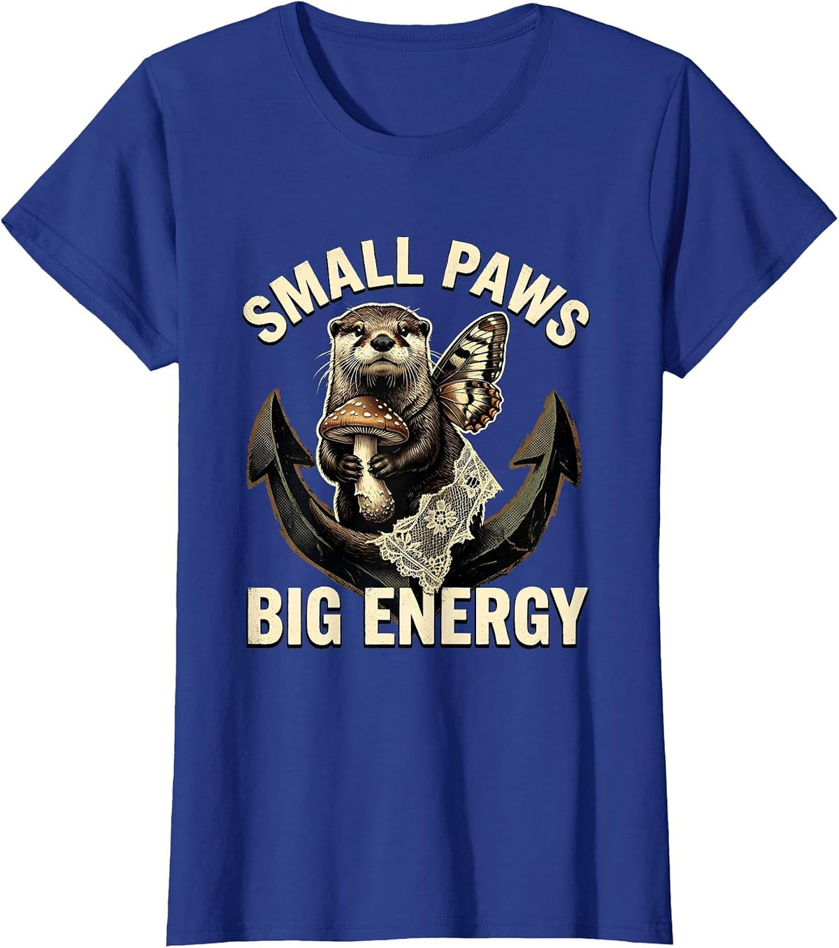 Women's Small Paws Big Energy Otter Design T-Shirt - Royal Blue