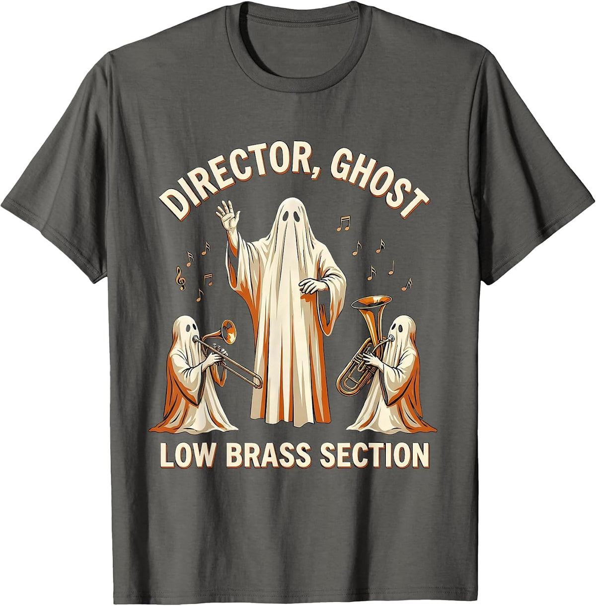 Men's Director Ghost Low Brass Section Whimsical Music Teacher T-Shirt - Asphalt Grey