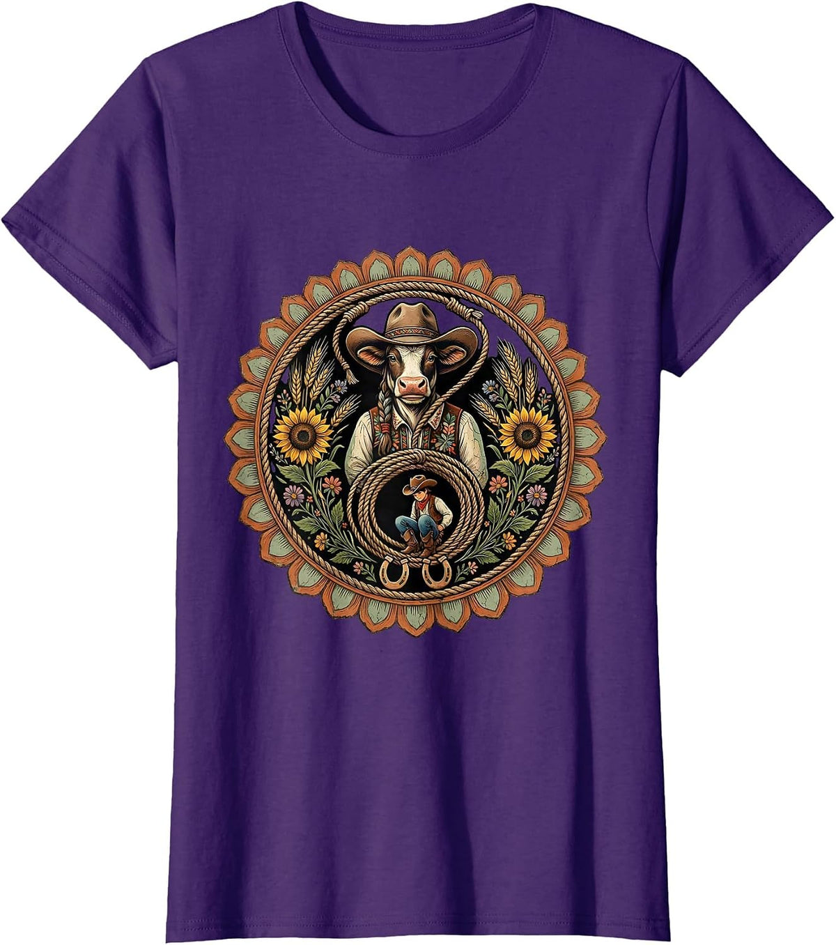 Women's Cowgirl Roping a Bashful Cowboy Funny Western T-Shirt - Purple