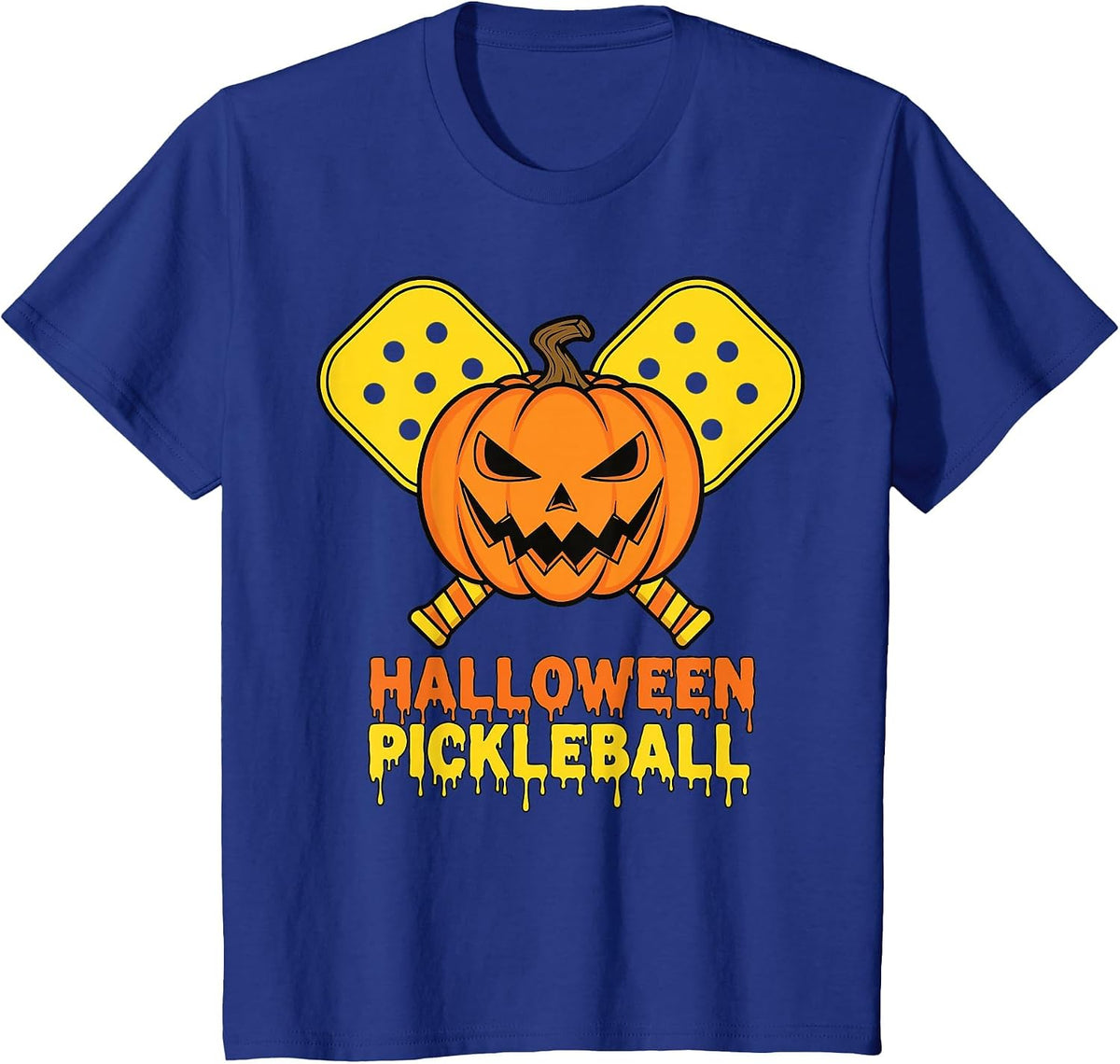 Halloween Pickleball Pumpkin Jack O Lantern Face T-Shirt - Royal Blue