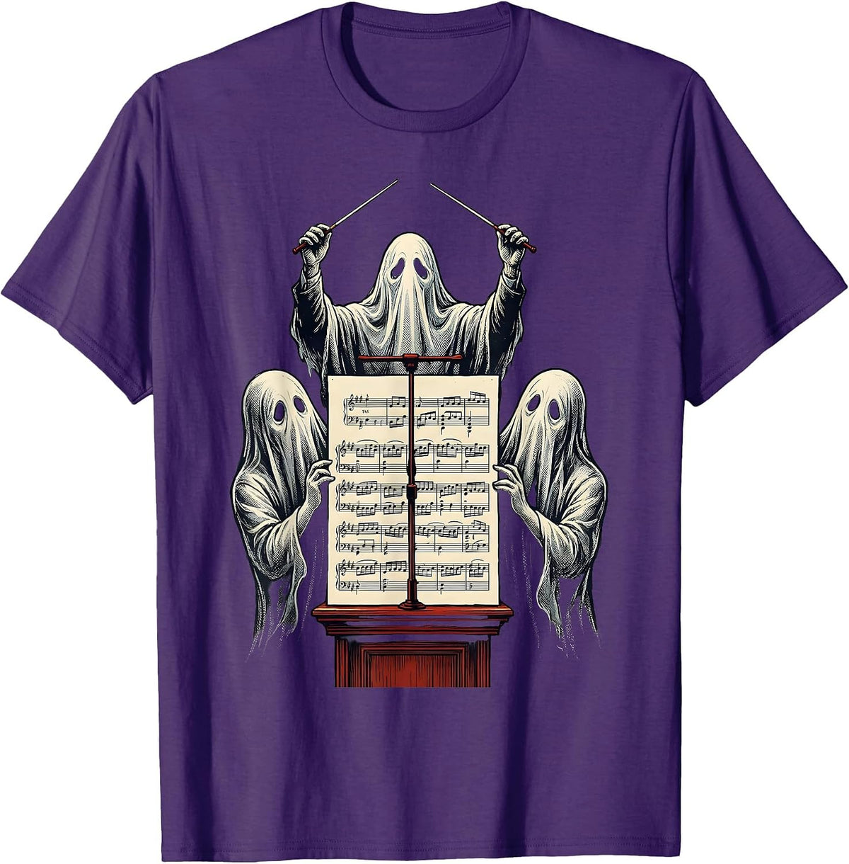 Men's Ghost Conductor Orchestra Music Teacher Halloween Humor T-Shirt - Purple