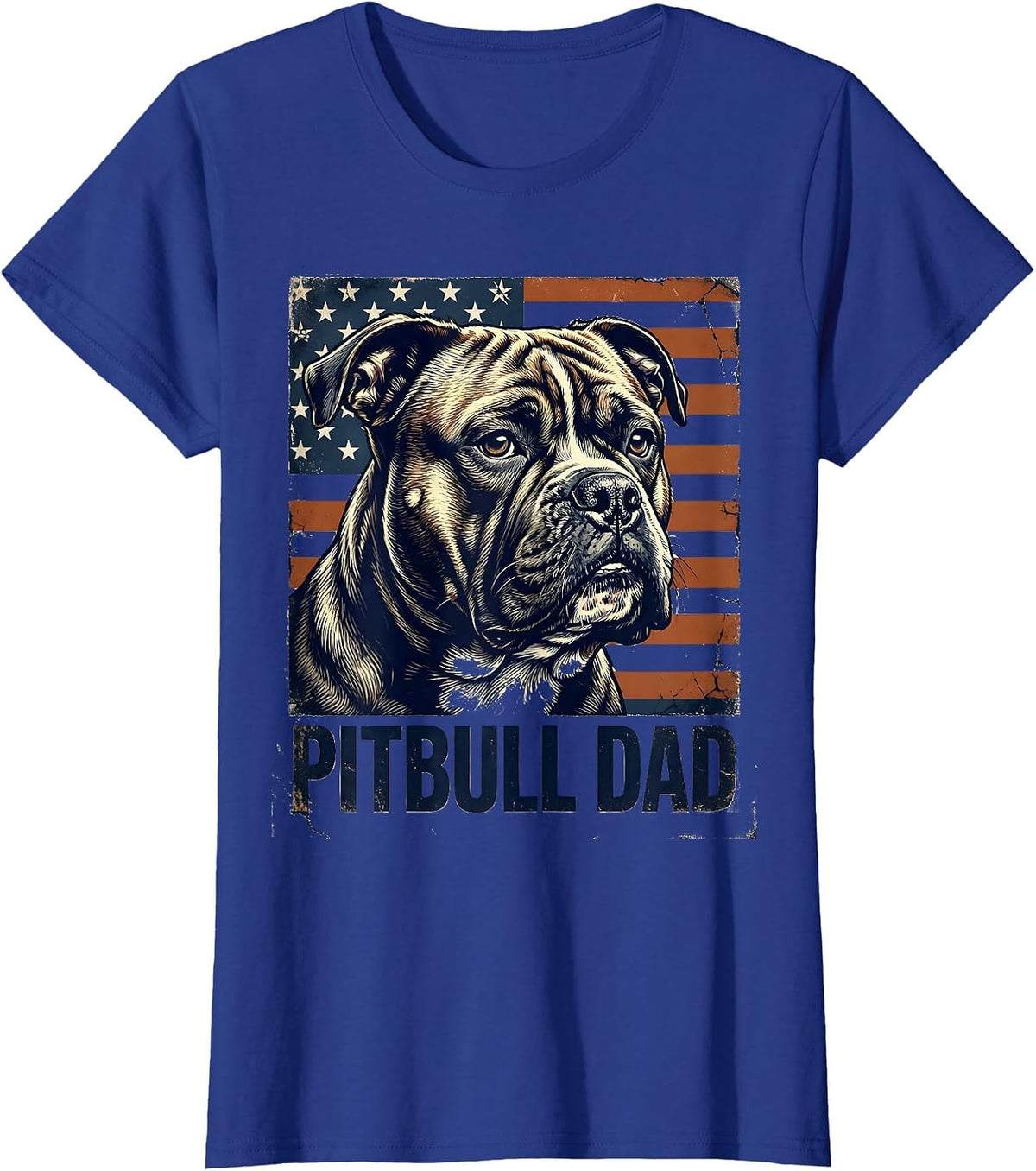 Women's Pitbull Dad Vintage Patriotic Dog Breed Dad Pride 4th T-Shirt - Royal Blue