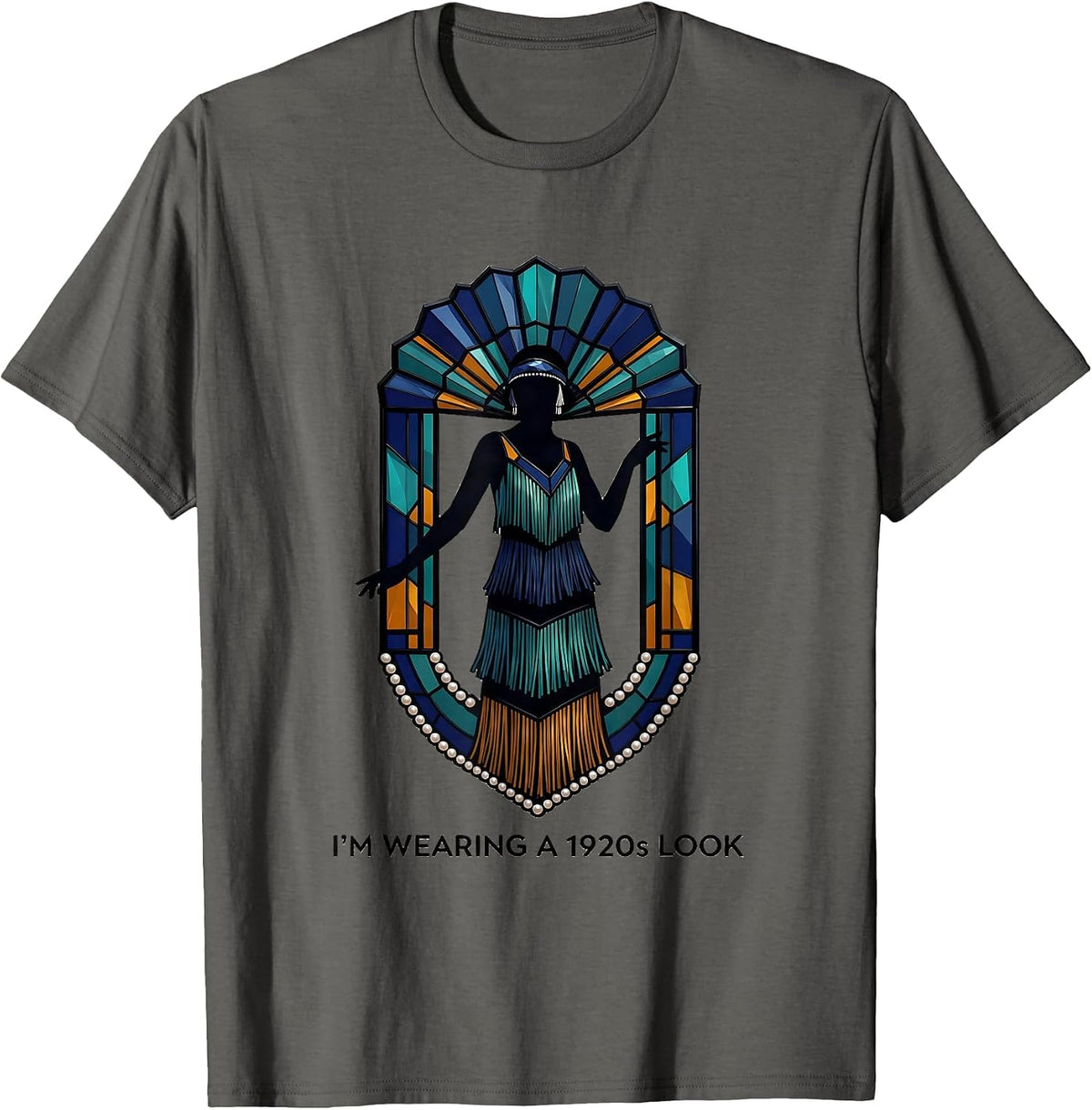 Men's I'm Wearing A 1920s Look Stained Glass Mosaic Flapper Dancer T-Shirt - Asphalt Grey