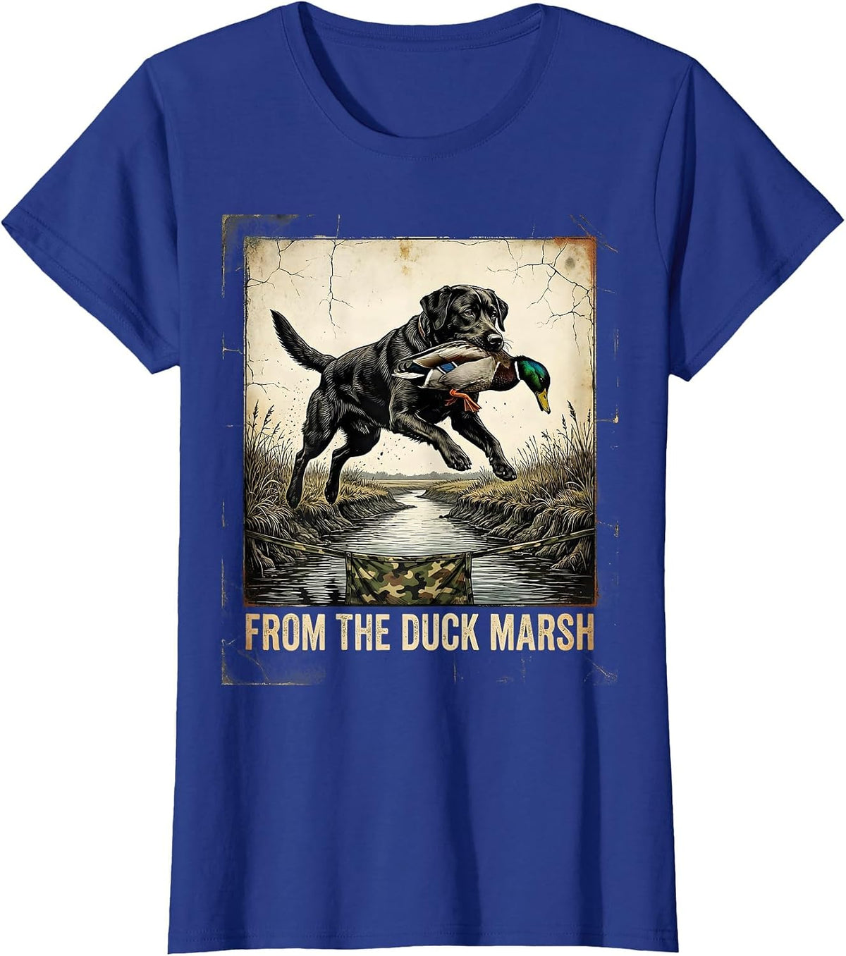 Women's From The Duck Marsh Distressed Labrador Waterfowl Hunting T-Shirt - Royal Blue