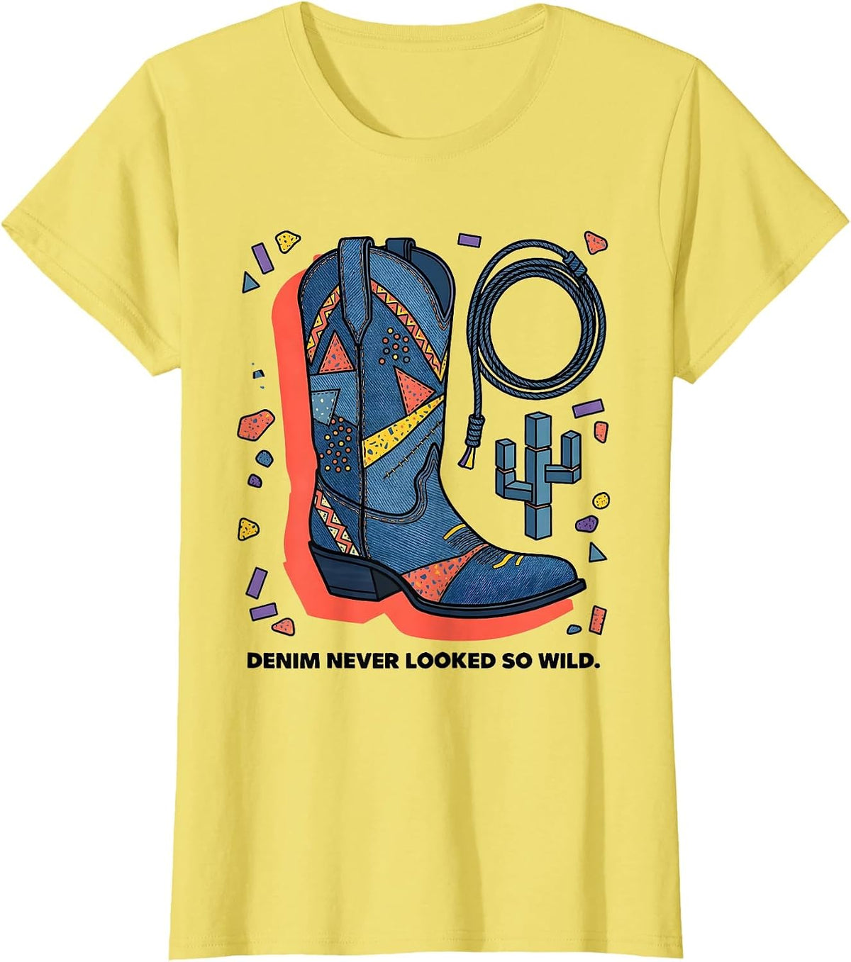 Denim Never Looked So Wild Cowgirl Design T-Shirt - Lemon Yellow