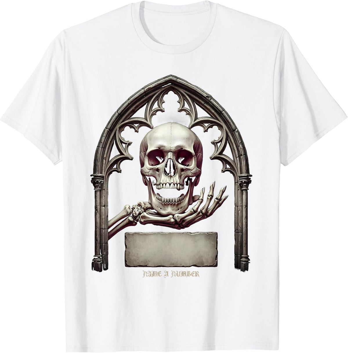 Men's Name A Number Gothic Sarcastic Skull Humor Funny Skeleton T-Shirt - White