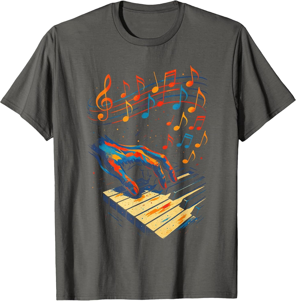 Music Piano Notes Melody Rhythm Music Arts Singer T-Shirt - Asphalt Grey