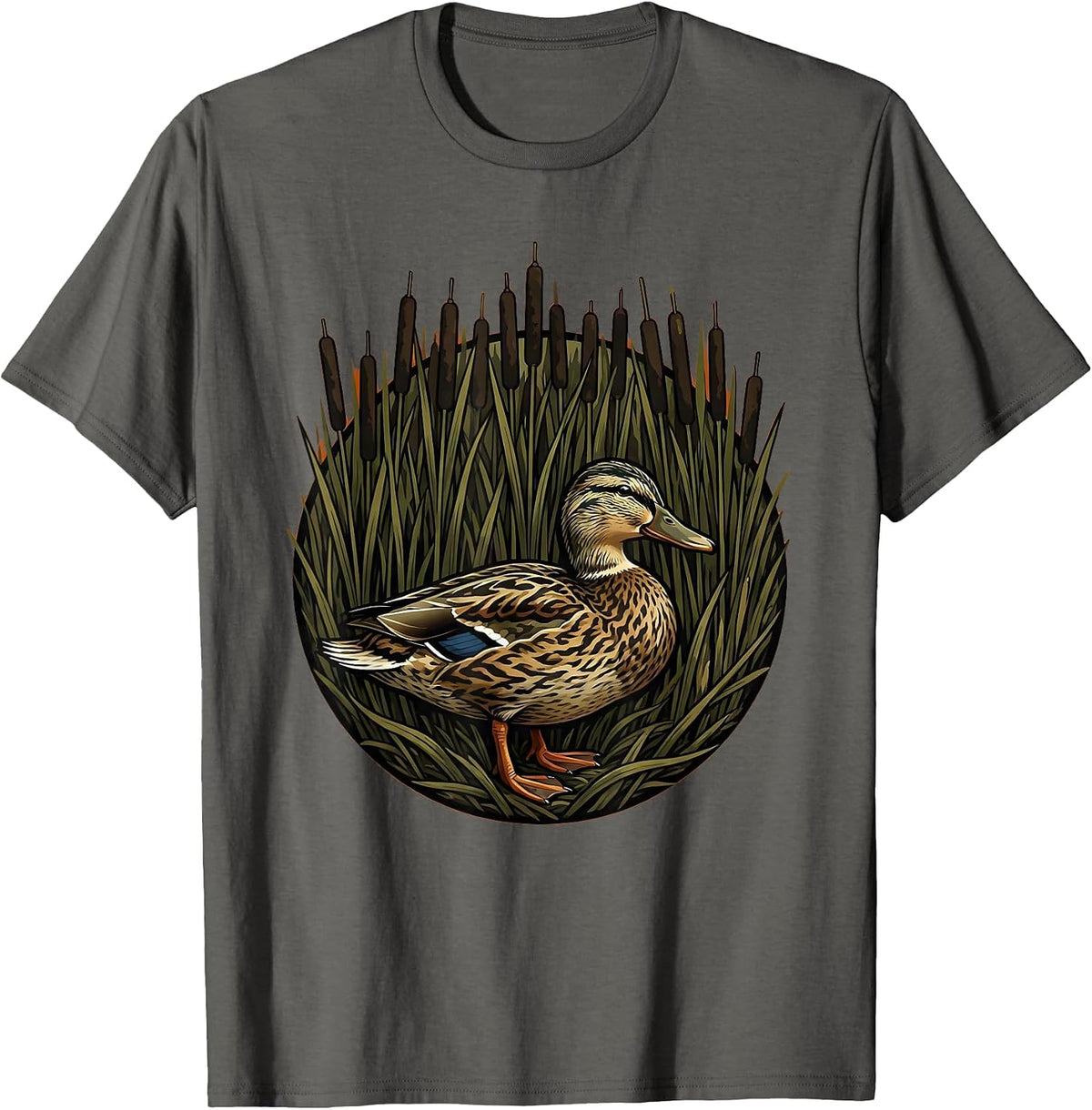 Camo Duck Hunter in Reeds Graphic T-Shirt - Asphalt Grey