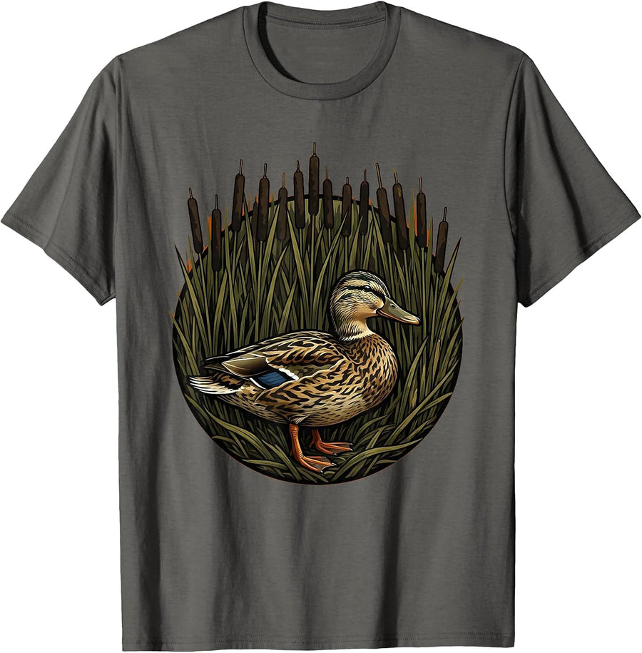 Camo Duck Hunter in Reeds Graphic T-Shirt - Asphalt Grey