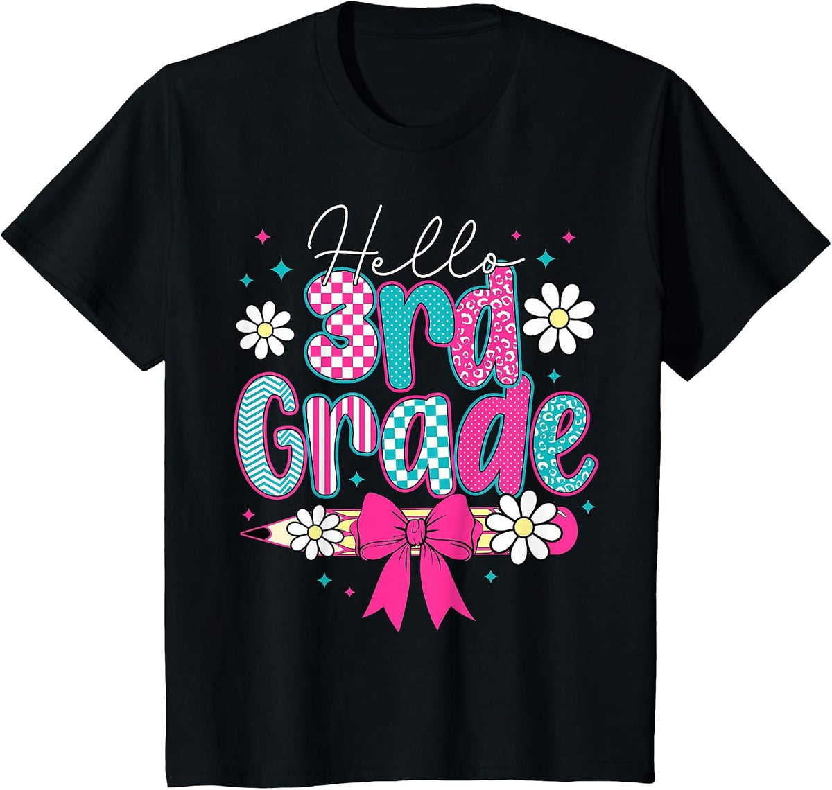 Back to School Hello Third Grade Team 3rd Grade Boys Girls T-Shirt - Black