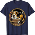Lazy Hound Dog Napping on Porch Steps Illustration T-Shirt - Navy Blue
