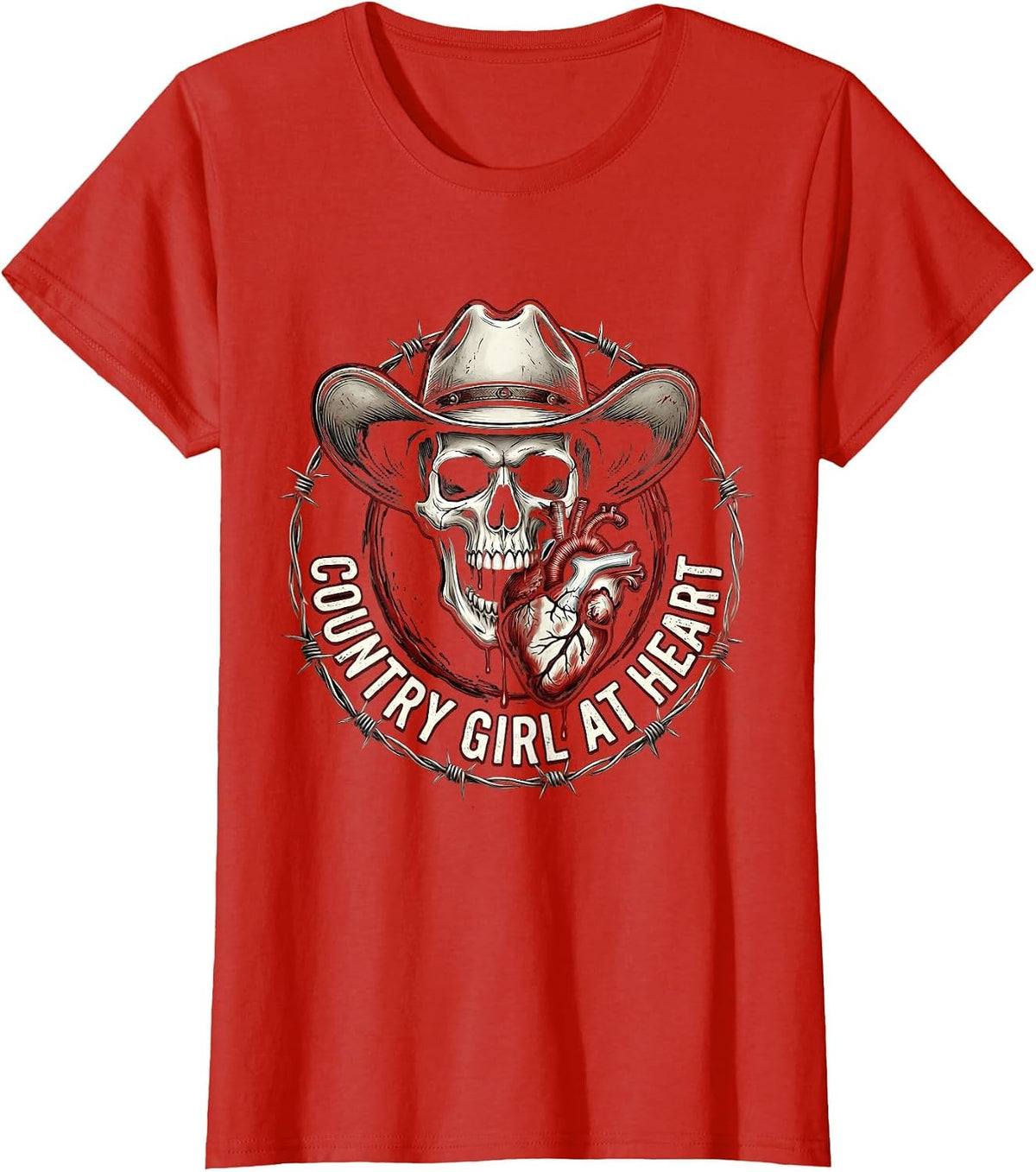 Country Girl at Heart Rustic Southern Design T-Shirt - Red