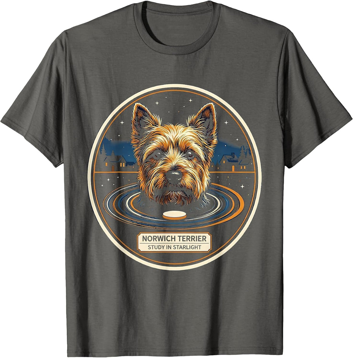 Men's Norwich Terrier Study In Starlight Editorial Conceptual Dog T-Shirt - Asphalt Grey