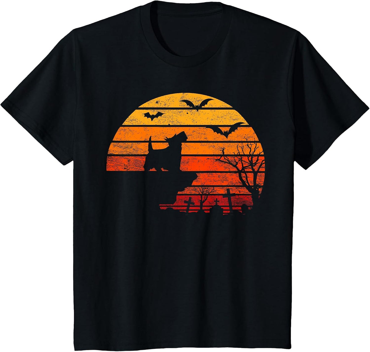 Retro Sunset Scottish Terrier Halloween Costume Dog Lover T-Shirt - Black