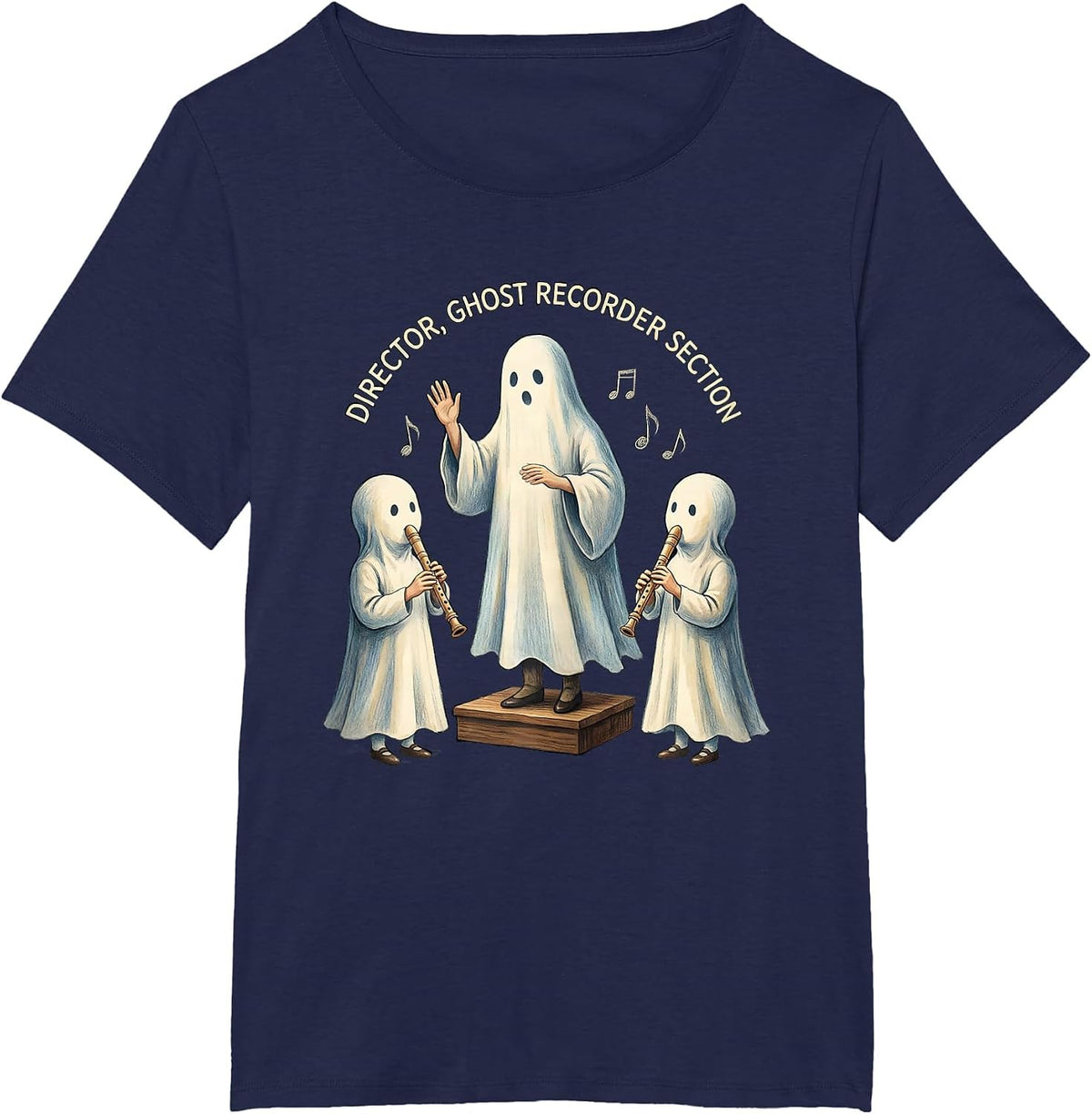 Women's Director, Ghost Recorder Section Whimsical Music Teacher T-Shirt - Navy Blue