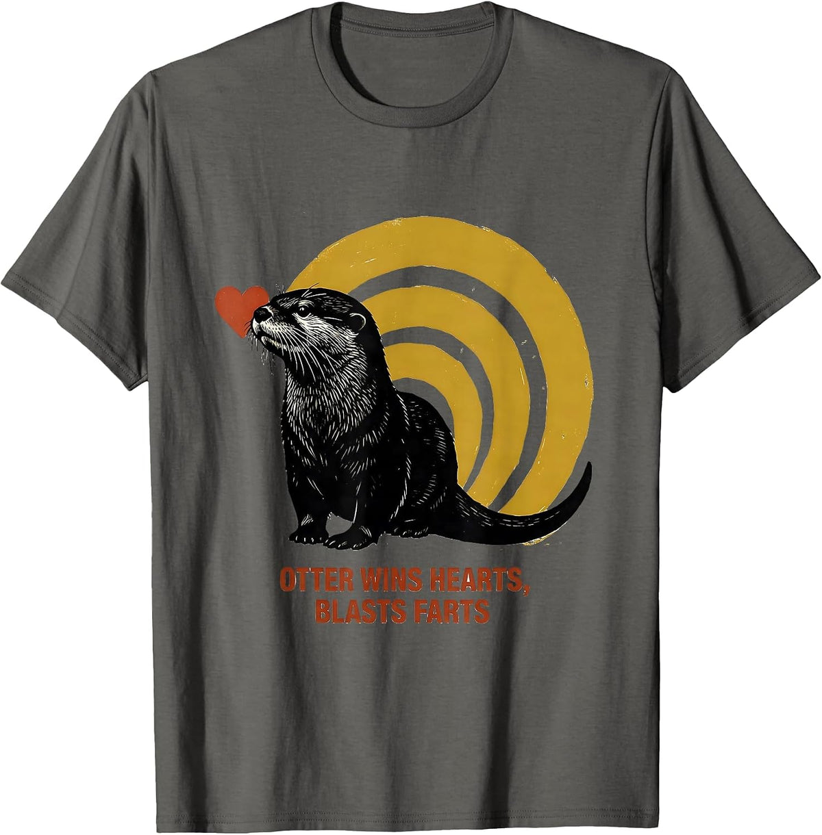 Men's Otter Wins Hearts Blasts Farts Funny Animal Lover Gag Gift T-Shirt - Asphalt Grey