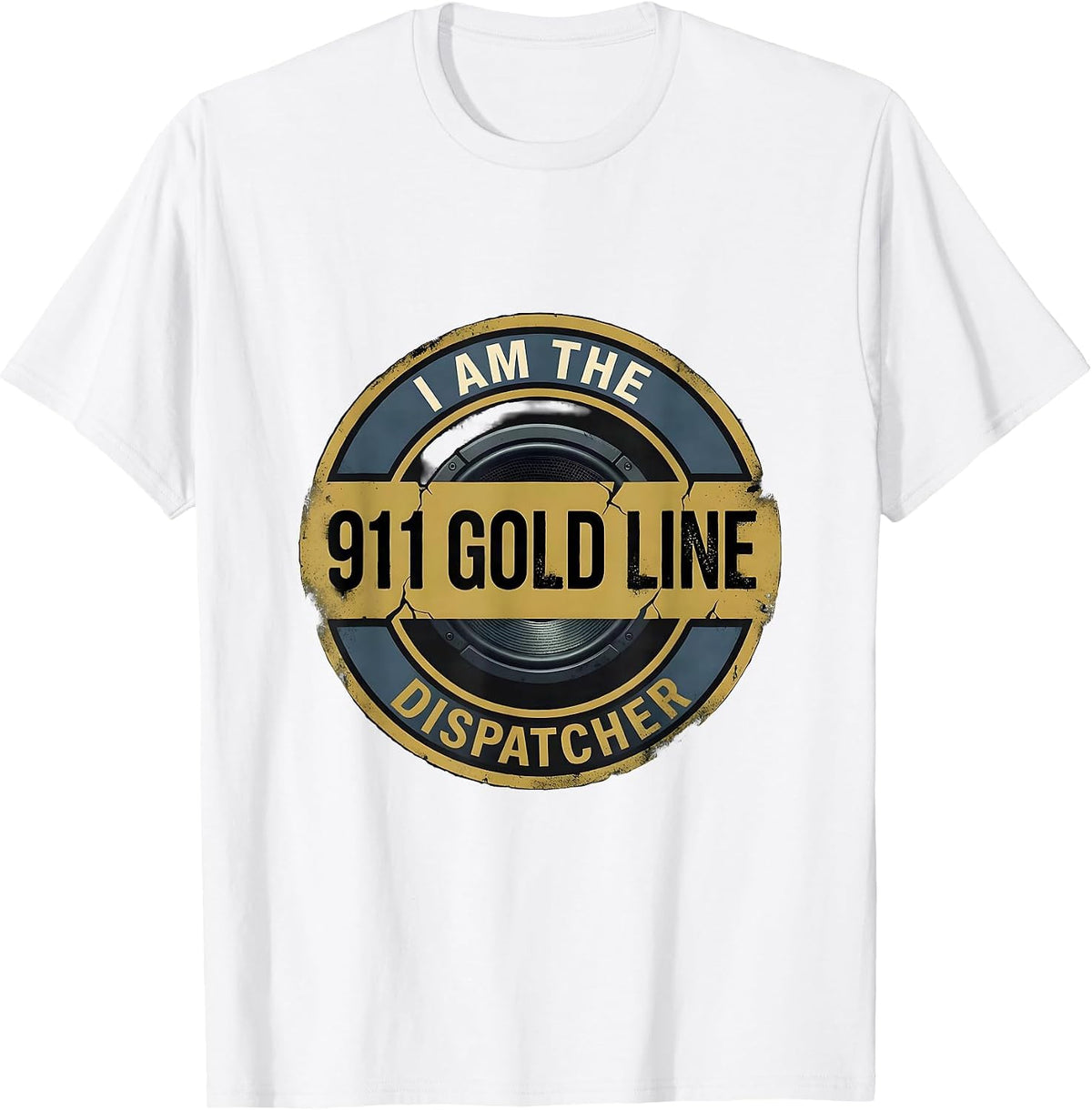Men's I Am The 911 Gold Line Dispatcher Distressed First Responder T-Shirt - White