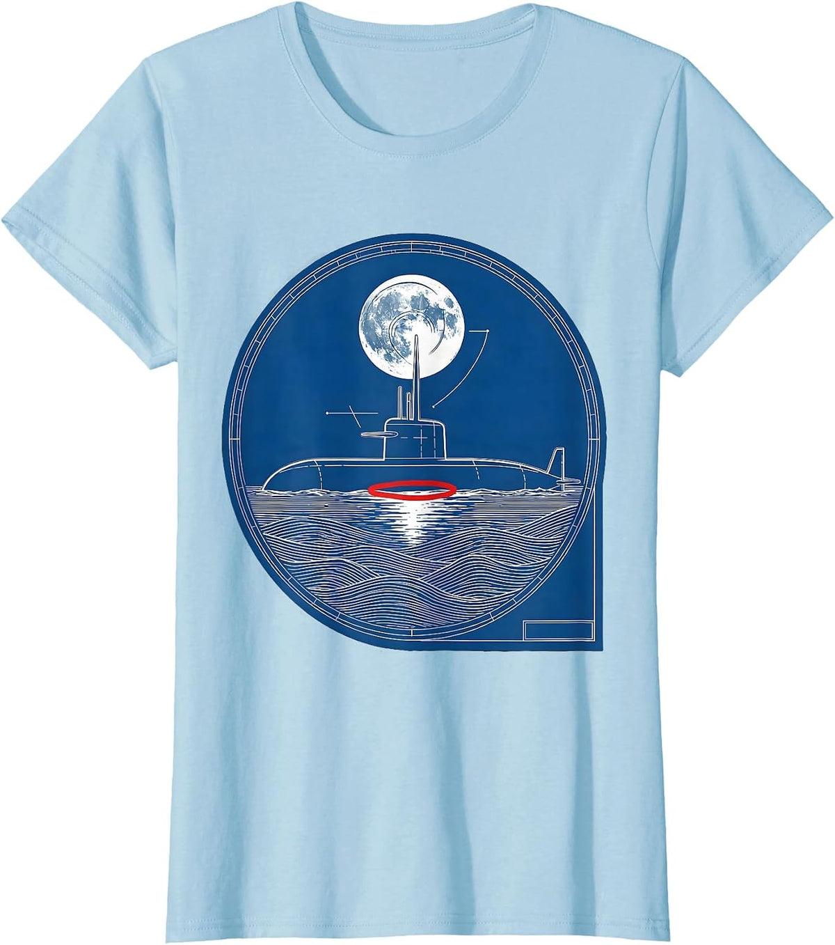 Red October Full Moon Ocean Reflection Graphic T-Shirt - Baby Blue
