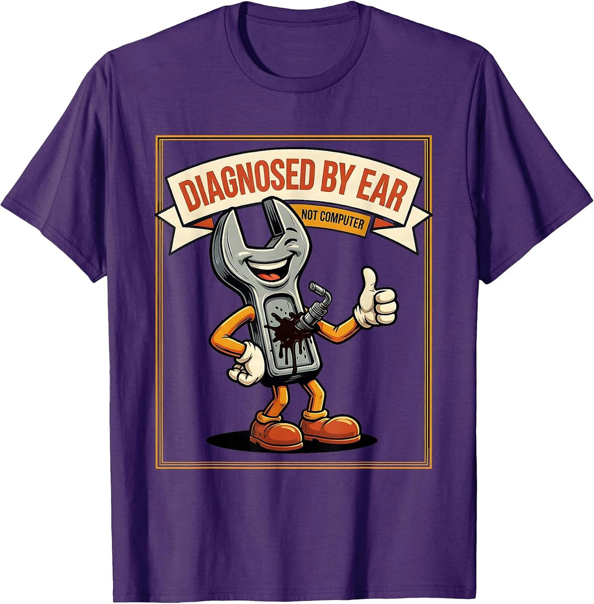 Diagnosed By Ear, Not Computer Funny Trucker Diesel Mechanic T-Shirt - Purple