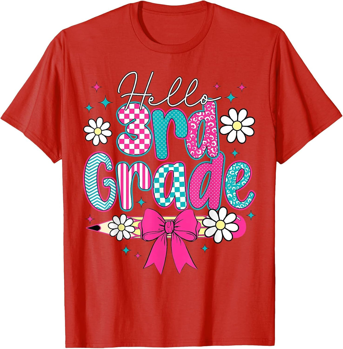 Back to School Hello Third Grade Team 3rd Grade Boys Girls T-Shirt - Red