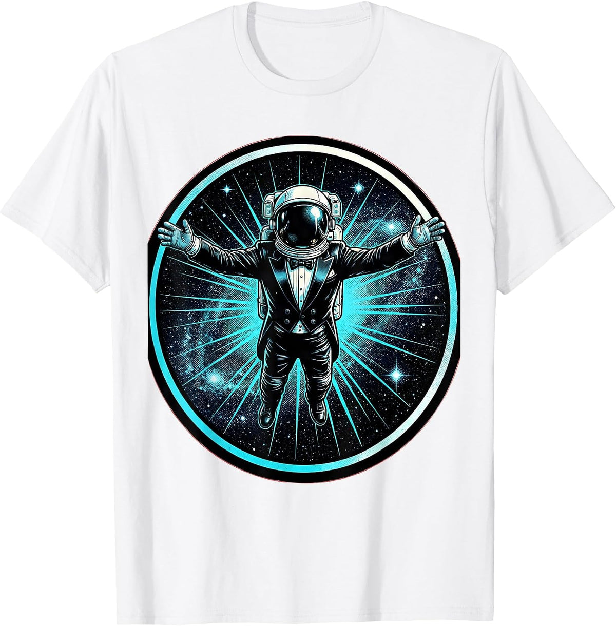 Men's Astronaut in Tuxedo Space Floating Graphic T-Shirt - White