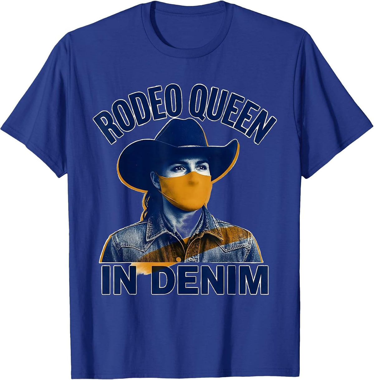 Rodeo Queen In Denim Cowgirl Design T-Shirt - Royal Blue
