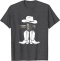 Men's White Cowgirl Hat and Boots Crossed on Fence Post T-Shirt - Dark Heather Grey
