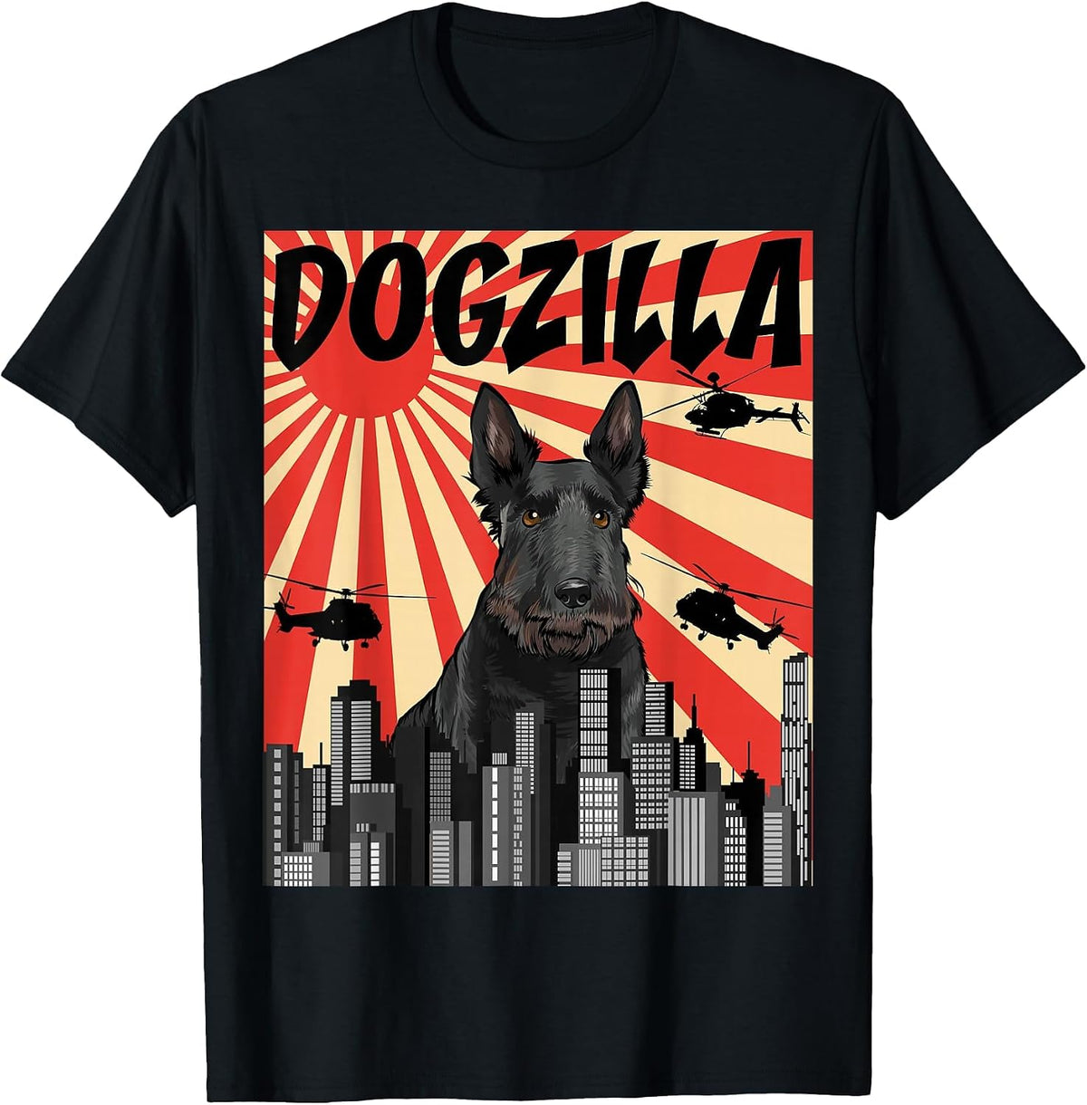 Funny Retro Japanese Dogzilla Scottish Terrier T-Shirt - Black